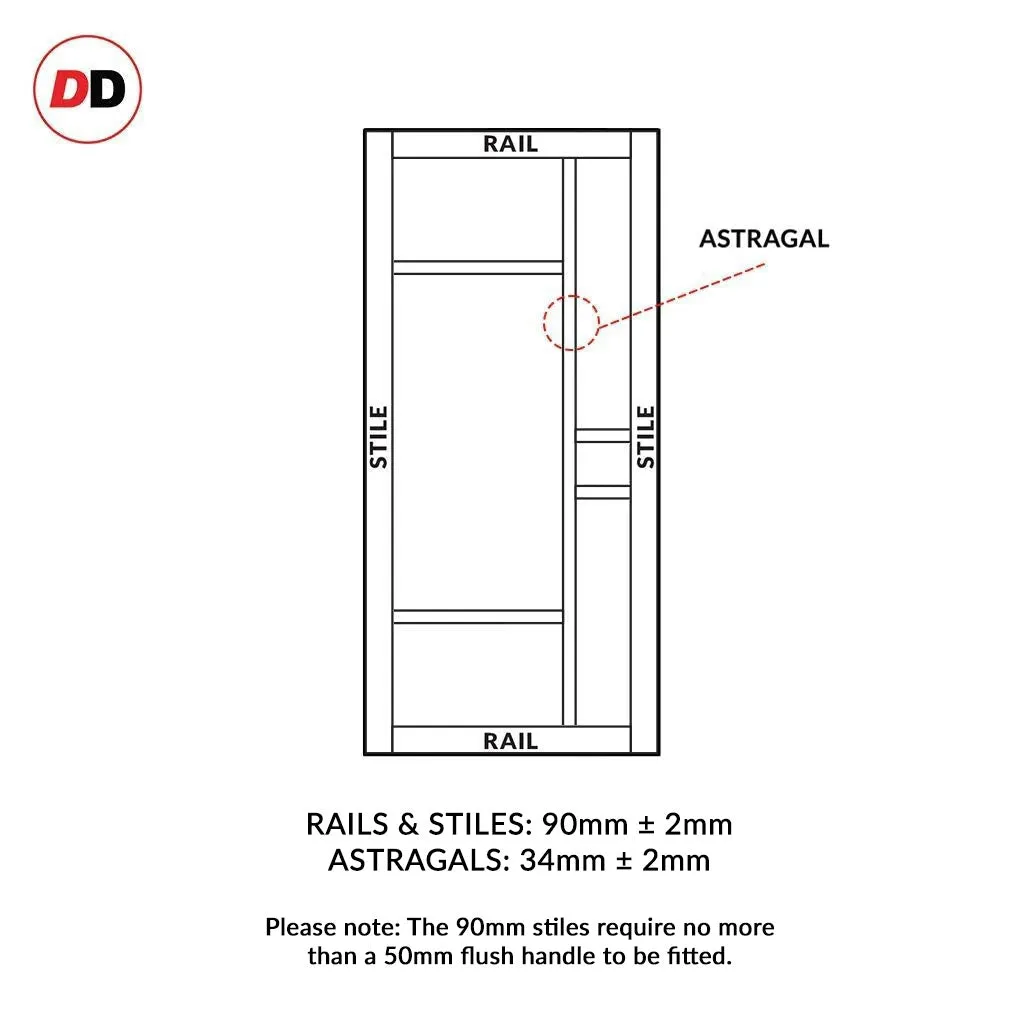 Bespoke Handmade Eco-Urban® Jura 5 Pane 1 Panel Single Absolute Evokit Pocket Door DD6431SG Frosted Glass - Colour Options