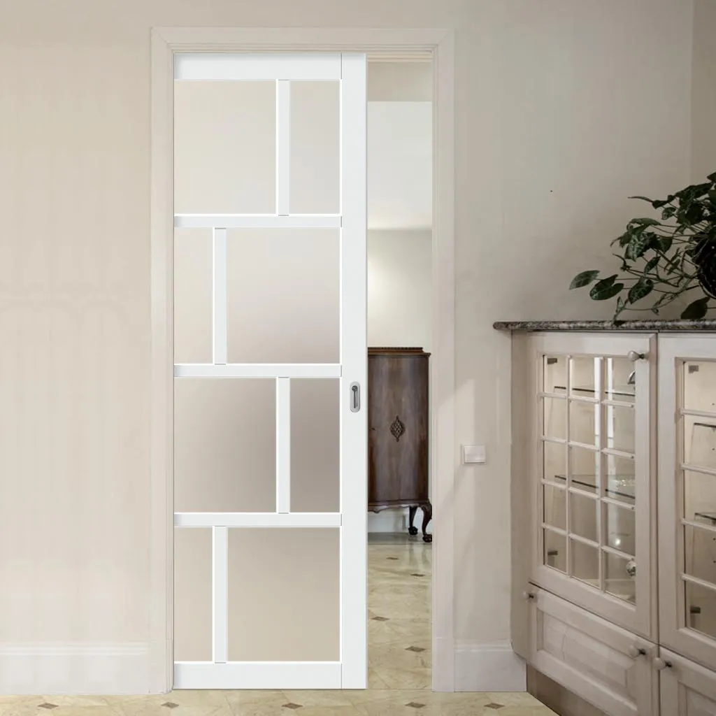 Bespoke Handmade Eco-Urban® Kochi 8 Pane Single Evokit Pocket Door DD6415SG Frosted Glass - Colour Options