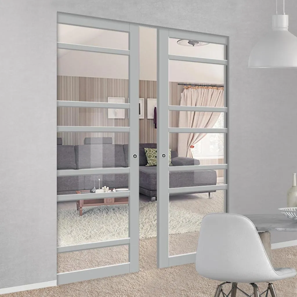 Bespoke Handmade Eco-Urban® Metropolitan 7 Pane Double Absolute Evokit Pocket Door DD6405G Clear Glass - Colour Options