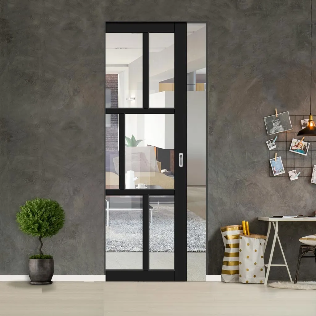 Bespoke Handmade Eco-Urban® Milan 6 Pane Single Absolute Evokit Pocket Door DD6422G Clear Glass - Colour Options