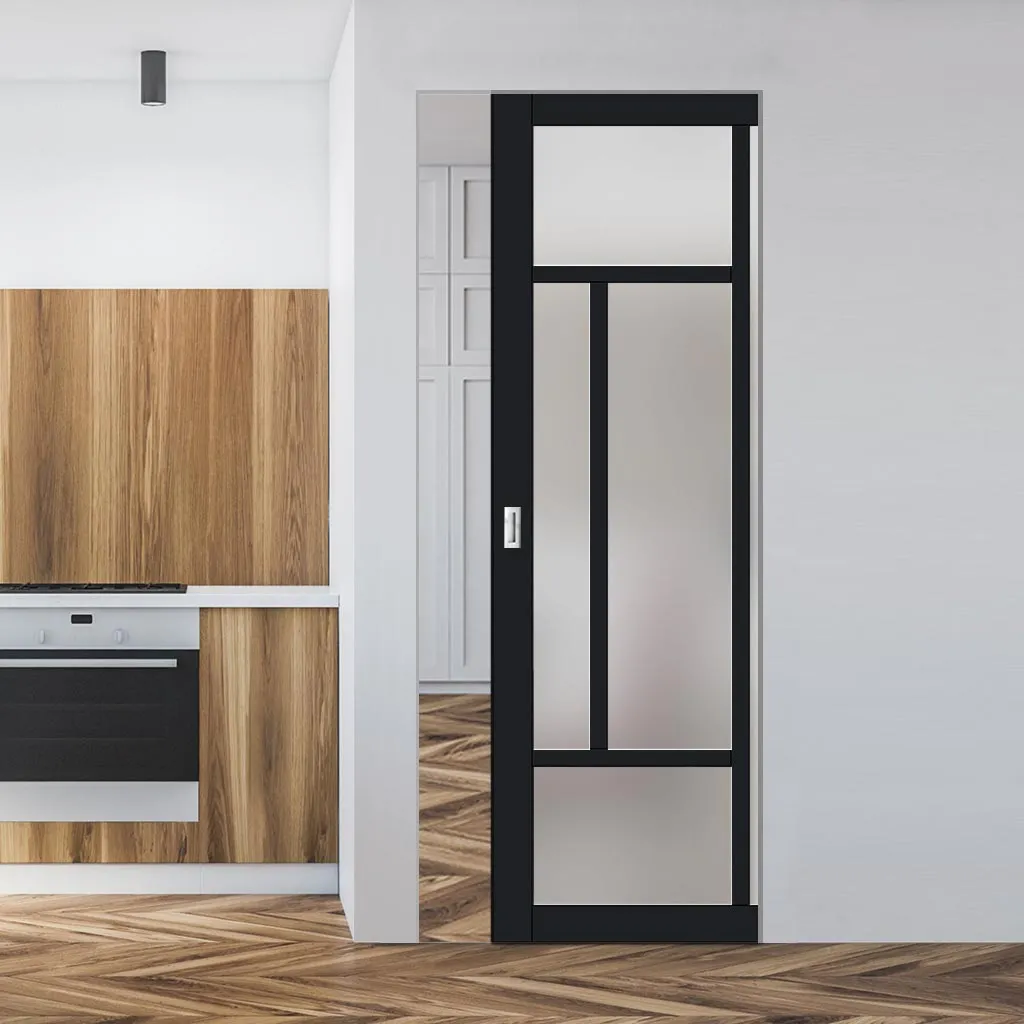 Bespoke Handmade Eco-Urban® Morningside 5 Pane Single Absolute Evokit Pocket Door DD6437SG Frosted Glass - Colour Options