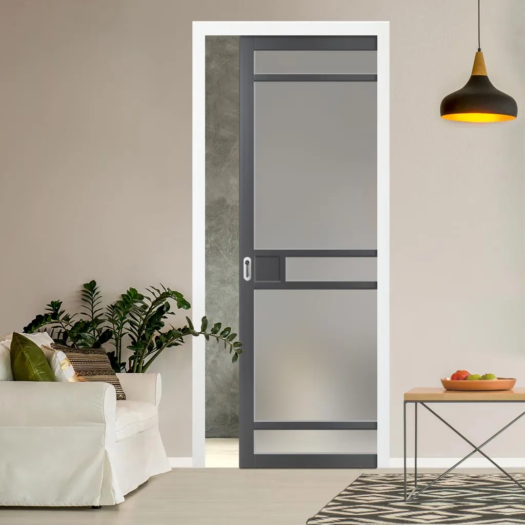 Bespoke Handmade Eco-Urban® Sheffield 5 Pane Single Evokit Pocket Door DD6312SG - Frosted Glass - Colour Options