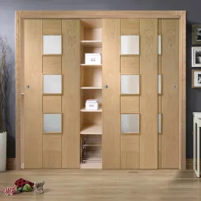 Bespoke Messina Oak Glazed 3 Door Maximal Wardrobe and Frame Kit - Prefinished