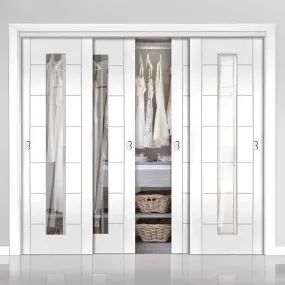 Bespoke Palermo 1L Glazed 4 Door Maximal Wardrobe and Frame Kit - White Primed