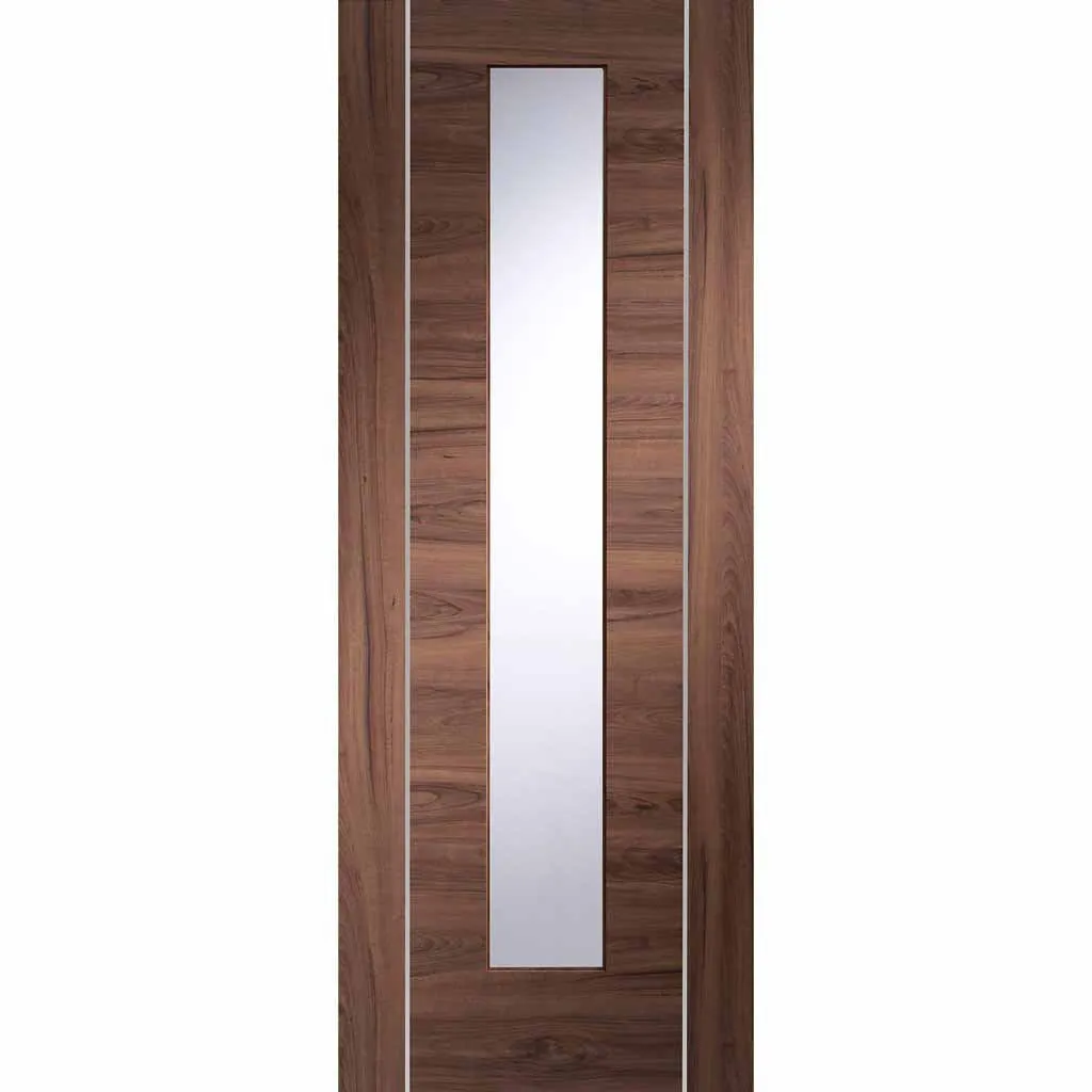 Bespoke Pass-Easi Forli Walnut Glazed - 3 Sliding Doors and Frame Kit - Aluminium Inlay - Prefinished