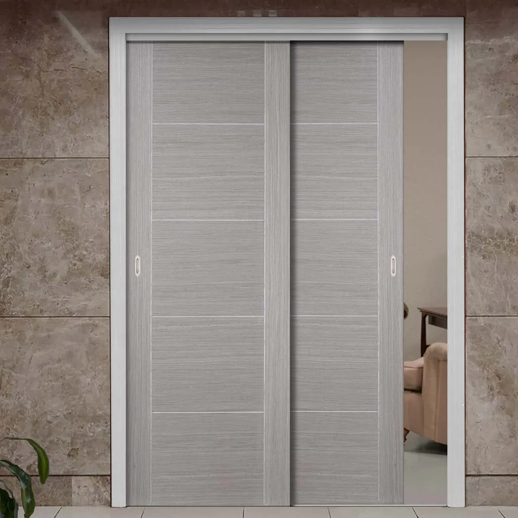 Bespoke Pass-Easi Light Grey Vancouver Door - 2 Sliding Doors and Frame Kit - Prefinished