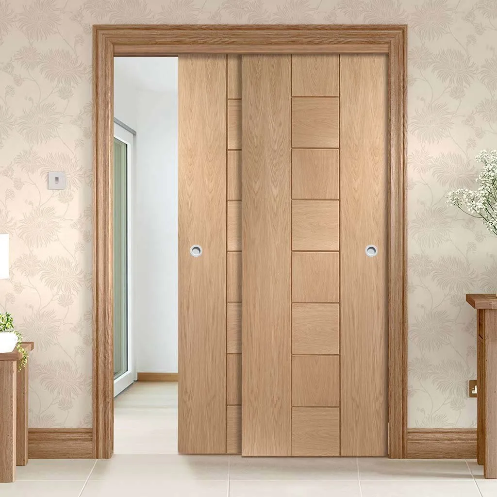 Bespoke Pass-Easi Messina Oak Flush - 2 Sliding Doors and Frame Kit - Prefinished