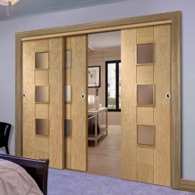 Bespoke Pass-Easi Messina Oak Glazed - 3 Sliding Doors and Frame Kit