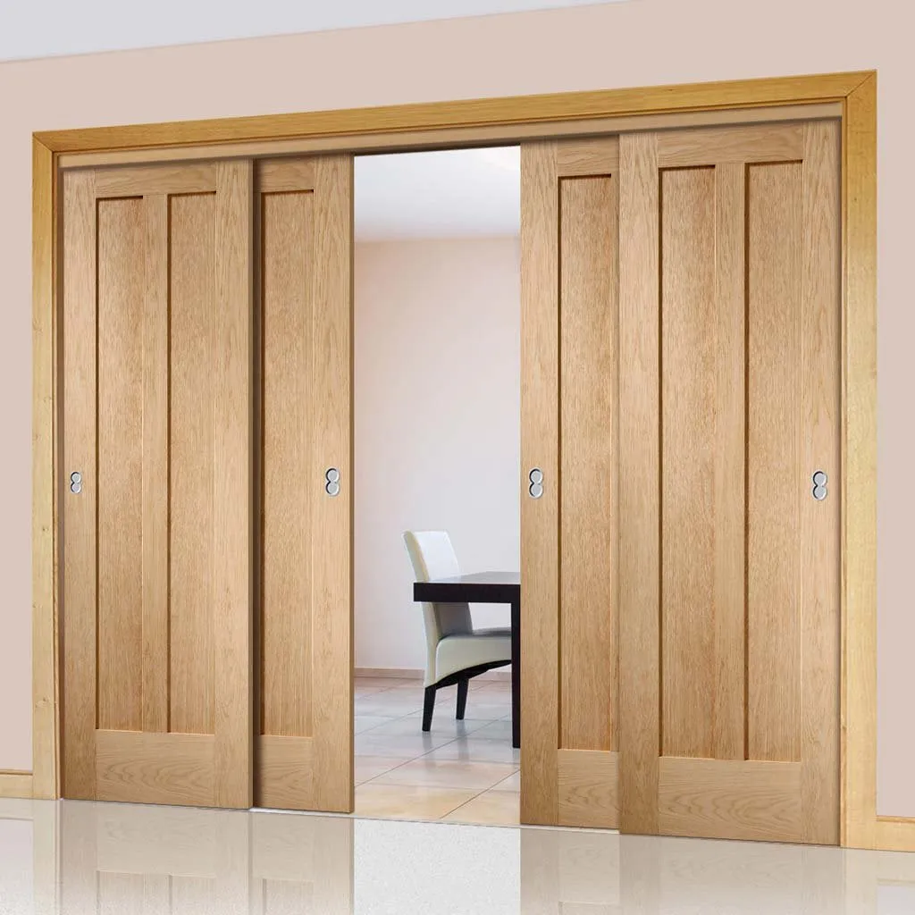 Bespoke Pass-Easi Novara Oak 2 Panel - 4 Sliding Doors and Frame Kit