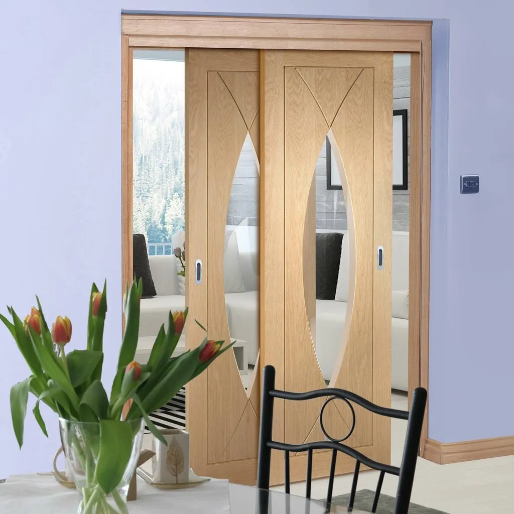 Bespoke Pass-Easi Pesaro Oak Glazed - 2 Sliding Doors and Frame Kit