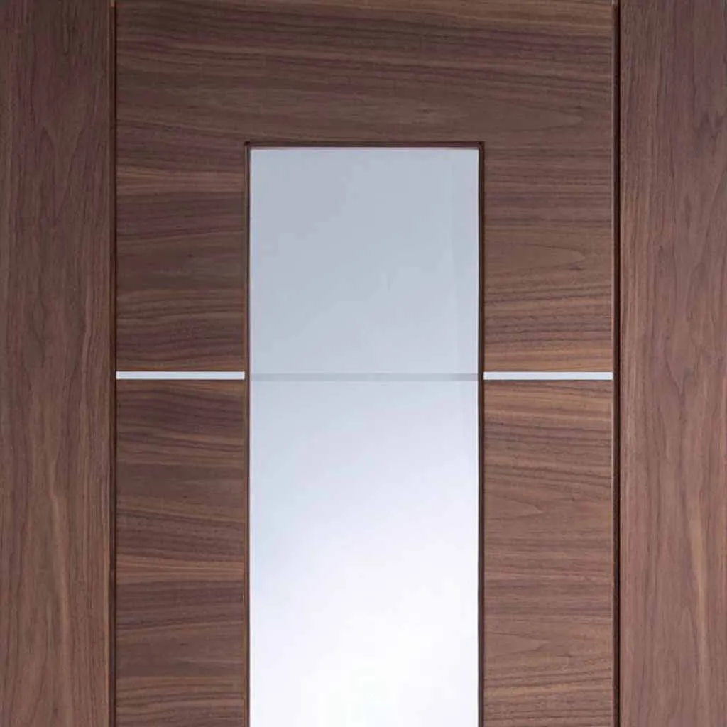 Bespoke Pass-Easi Portici Walnut Glazed - 3 Sliding Doors and Frame Kit - Aluminium Inlay - Prefinished