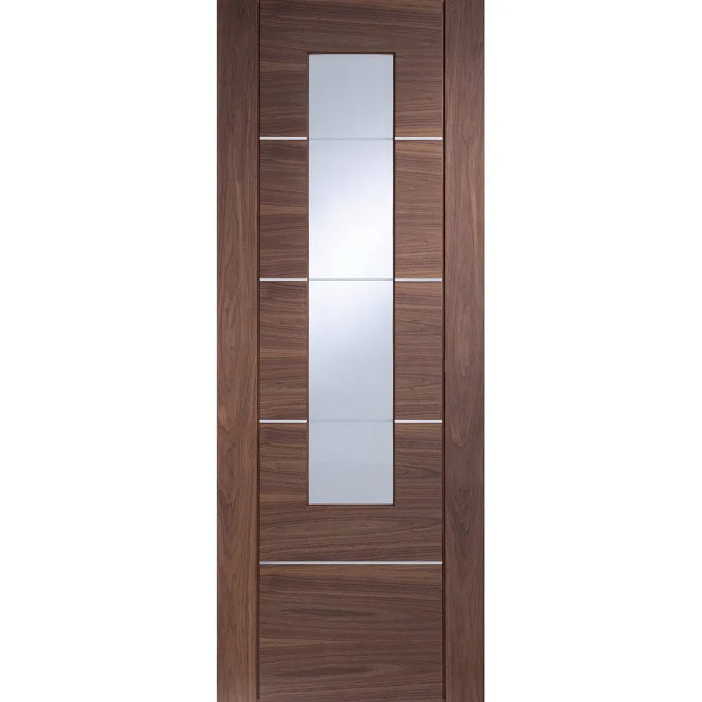 Bespoke Pass-Easi Portici Walnut Glazed - 3 Sliding Doors and Frame Kit - Aluminium Inlay - Prefinished