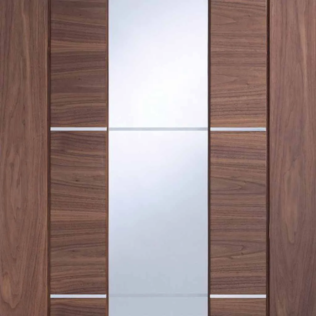 Bespoke Pass-Easi Portici Walnut Glazed - 3 Sliding Doors and Frame Kit - Aluminium Inlay - Prefinished