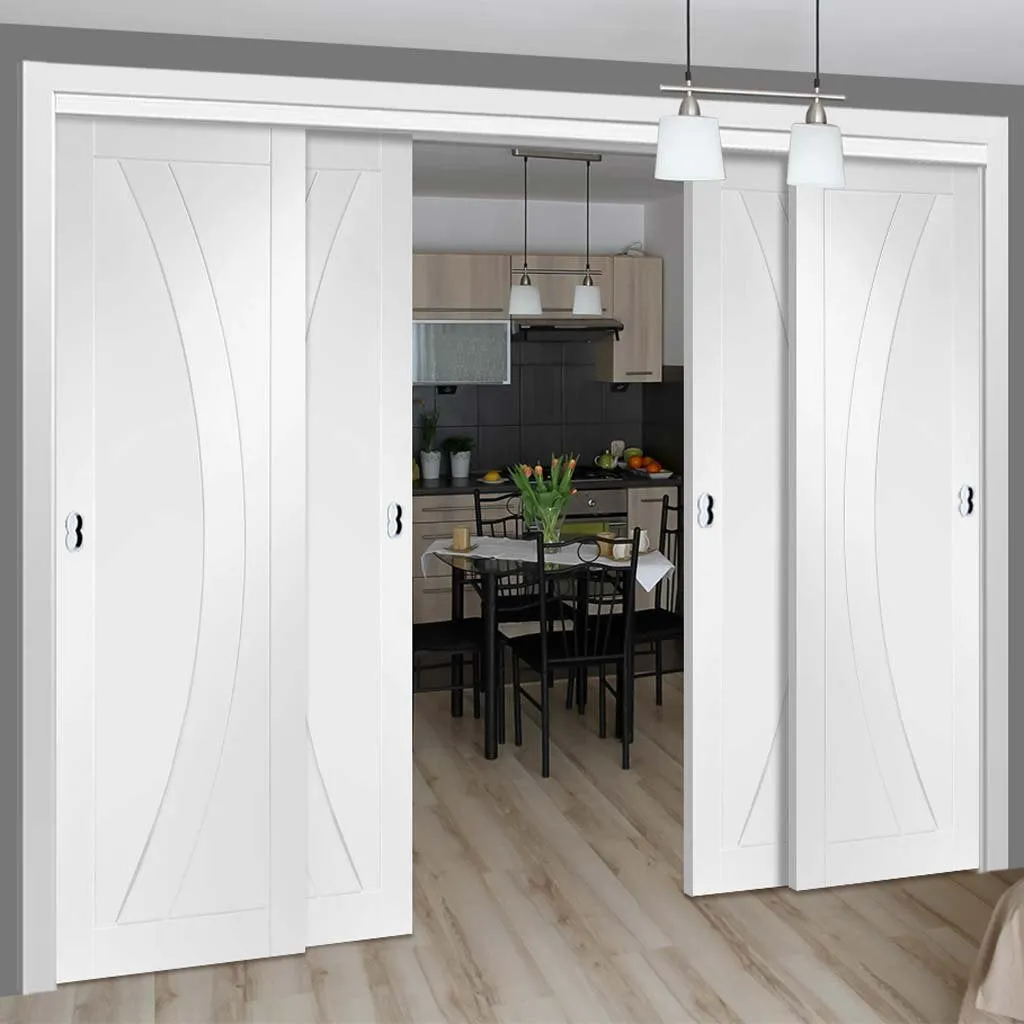 Bespoke Pass-Easi Salerno Flush - 4 Sliding Doors and Frame Kit - White Primed