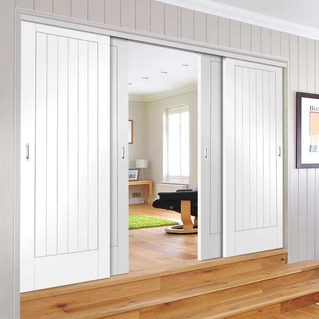 Bespoke Pass-Easi Suffolk Flush - 4 Sliding Doors and Frame Kit - White Primed