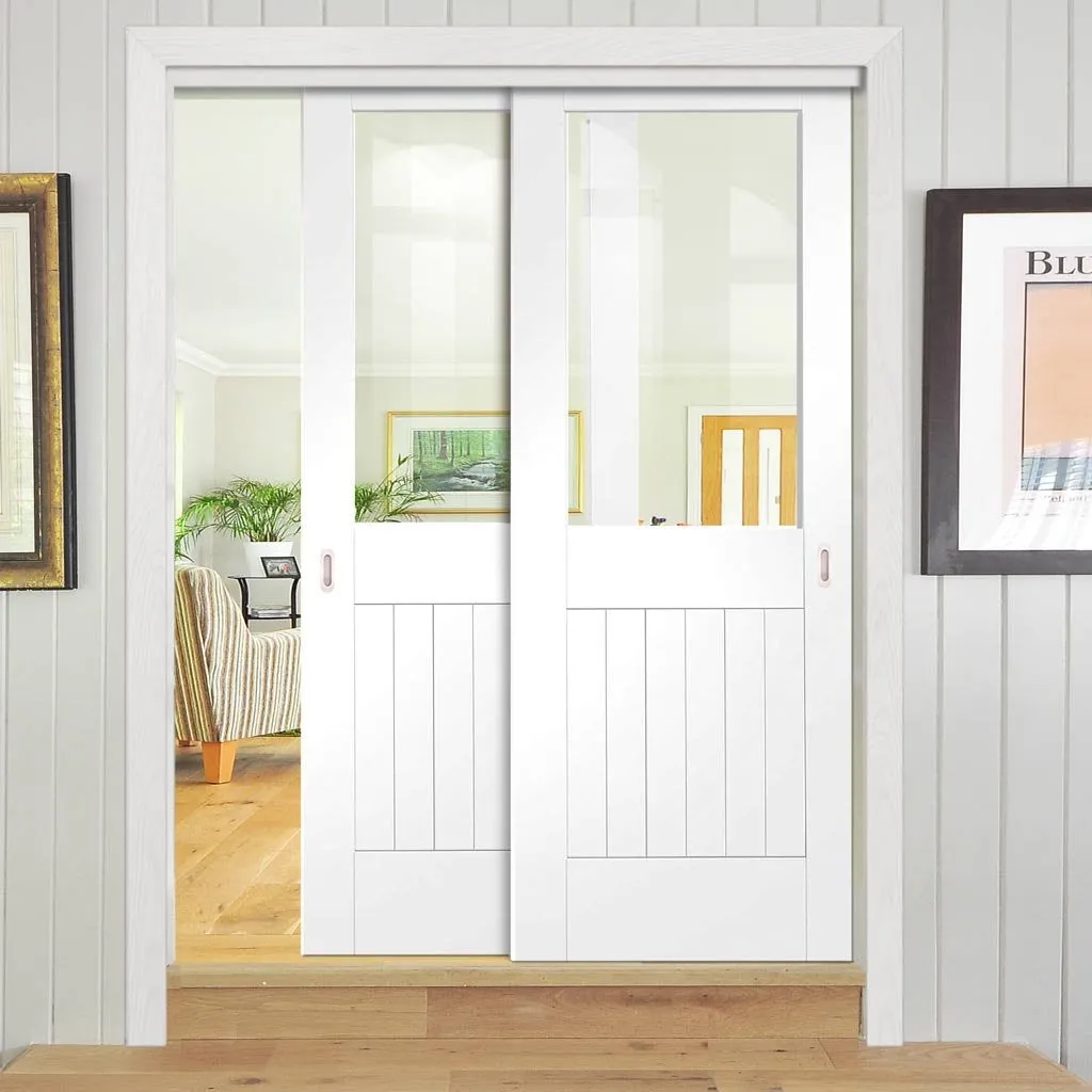 Bespoke Pass-Easi Suffolk Glazed - 2 Sliding Doors and Frame Kit - White Primed