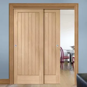 Bespoke Pass-Easi Suffolk Oak - 2 Sliding Doors and Frame Kit - Prefinished