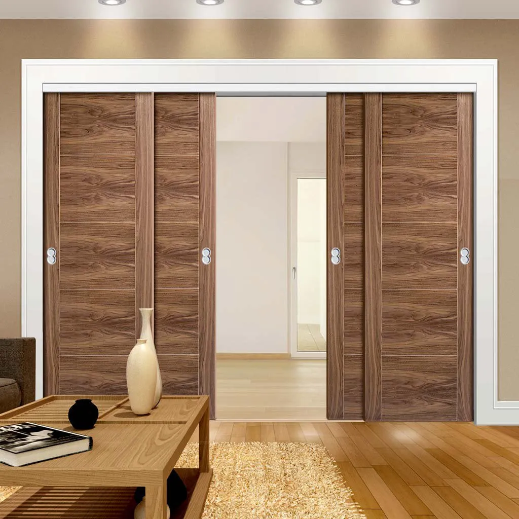 Bespoke Pass-Easi Vancouver Walnut 5P Flush Door - 4 Sliding Doors and Frame Kit - Prefinished