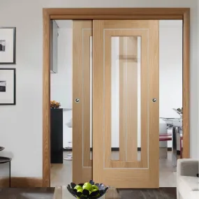 Bespoke Pass-Easi Varese Oak Glazed - 2 Sliding Doors and Frame Kit - Aluminium Inlay - Prefinished