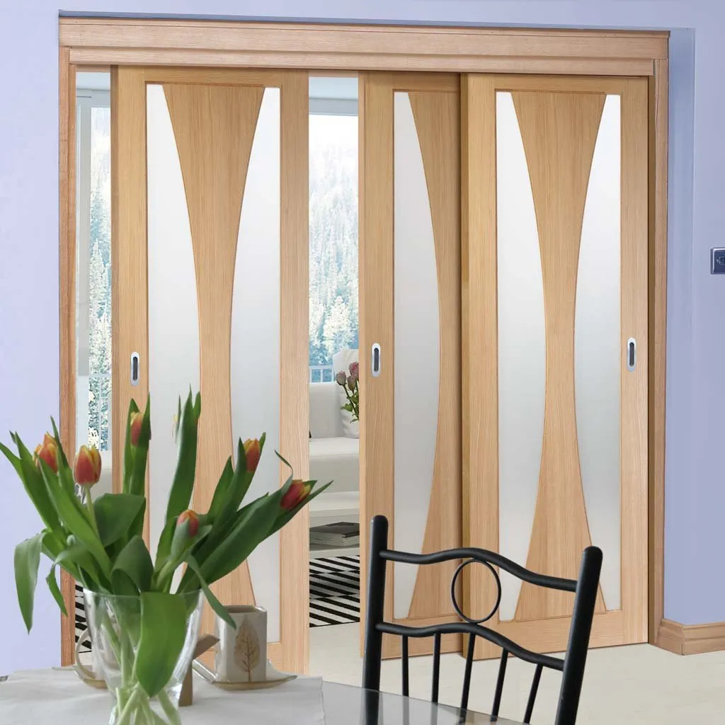 Bespoke Pass-Easi Verona Oak Glazed - 3 Sliding Doors and Frame Kit