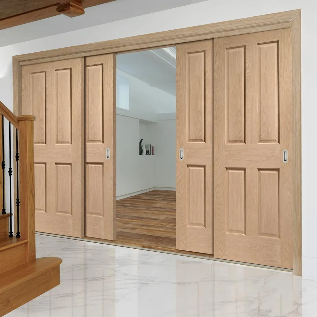 Bespoke Pass-Easi Victorian 4P Oak Shaker - 4 Sliding Doors and Frame Kit