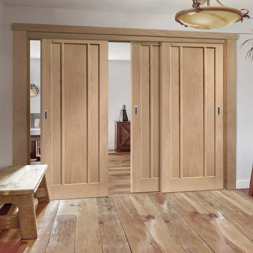 Bespoke Pass-Easi Worcester Oak 3 Panel - 3 Sliding Doors and Frame Kit