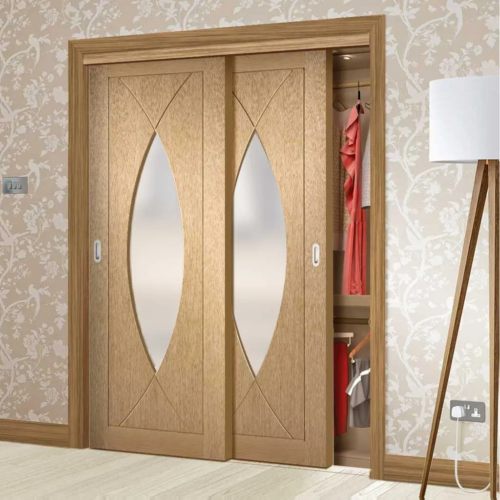 Bespoke Pesaro Oak Glazed 2 Door Maximal Wardrobe and Frame Kit