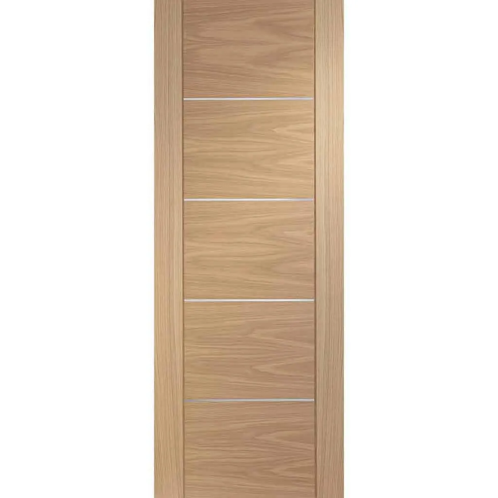 Bespoke Portici Oak Flush Single Frameless Pocket Door - Aluminium Inlay - Prefinished