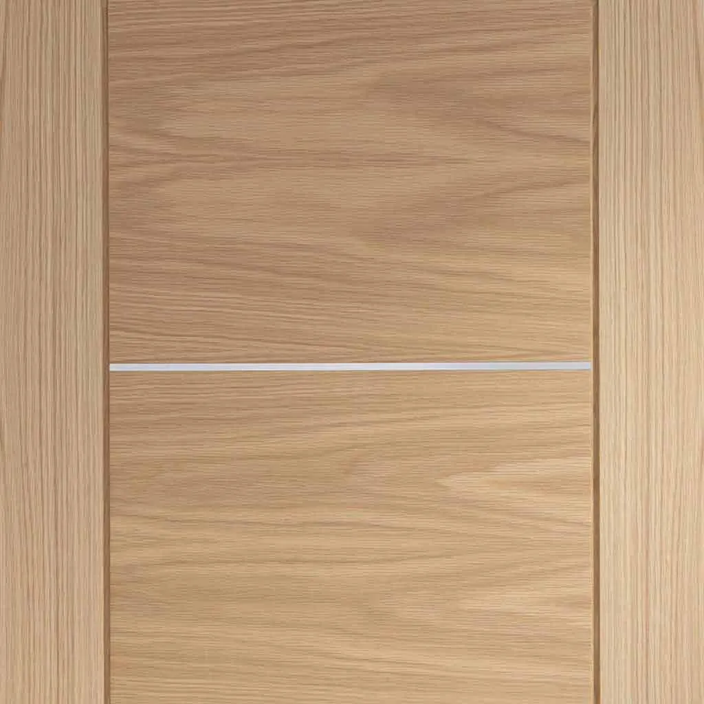 Bespoke Portici Oak Flush Single Frameless Pocket Door - Aluminium Inlay - Prefinished