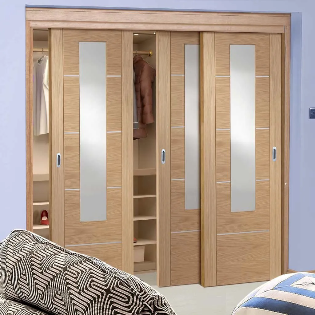 Bespoke Portici Oak Glazed 3 Door Maximal Wardrobe and Frame Kit - Aluminium Inlay - Prefinished