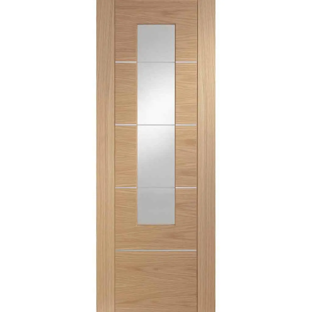 Bespoke Portici Oak Glazed Double Frameless Pocket Door - Aluminium Inlay - Prefinished