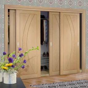 Bespoke Salerno Oak Flush 4 Door Maximal Wardrobe and Frame Kit