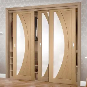 Bespoke Salerno Oak Glazed 3 Door Maximal Wardrobe and Frame Kit