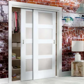 Bespoke Shaker 4L Glazed 2 Door Maximal Wardrobe and Frame Kit - White Primed - White Primed