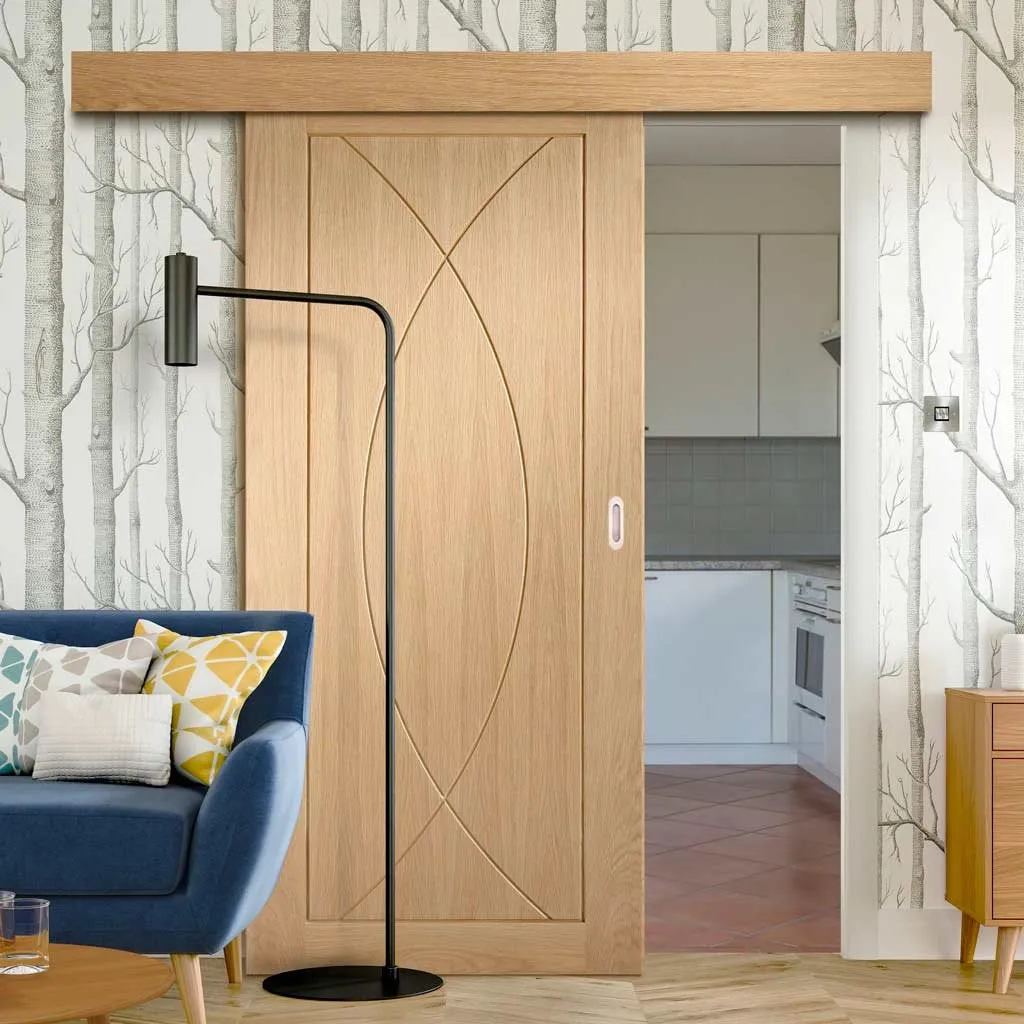 Bespoke Thruslide Surface Pesaro Oak Flush - Sliding Door and Track Kit