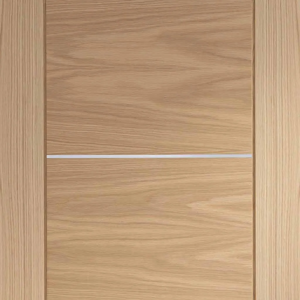 Bespoke Thruslide Surface Portici Oak Flush - Sliding Door and Track Kit - Aluminium Inlay - Prefinished