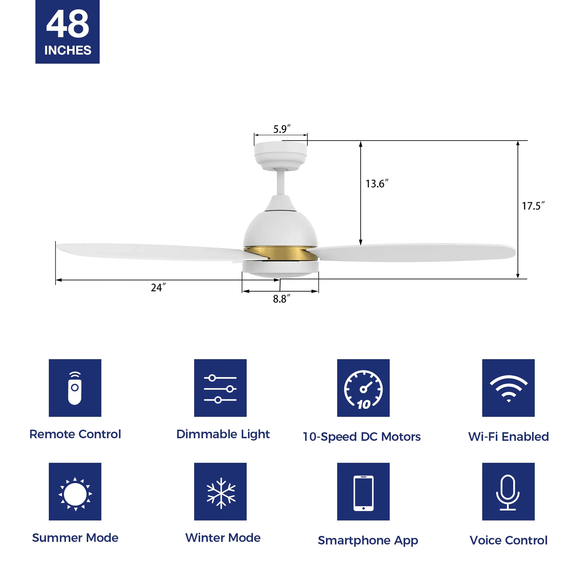 Biscay Smart Ceiling Fan with LED Light and Remote Outdoor/Indoor 48"