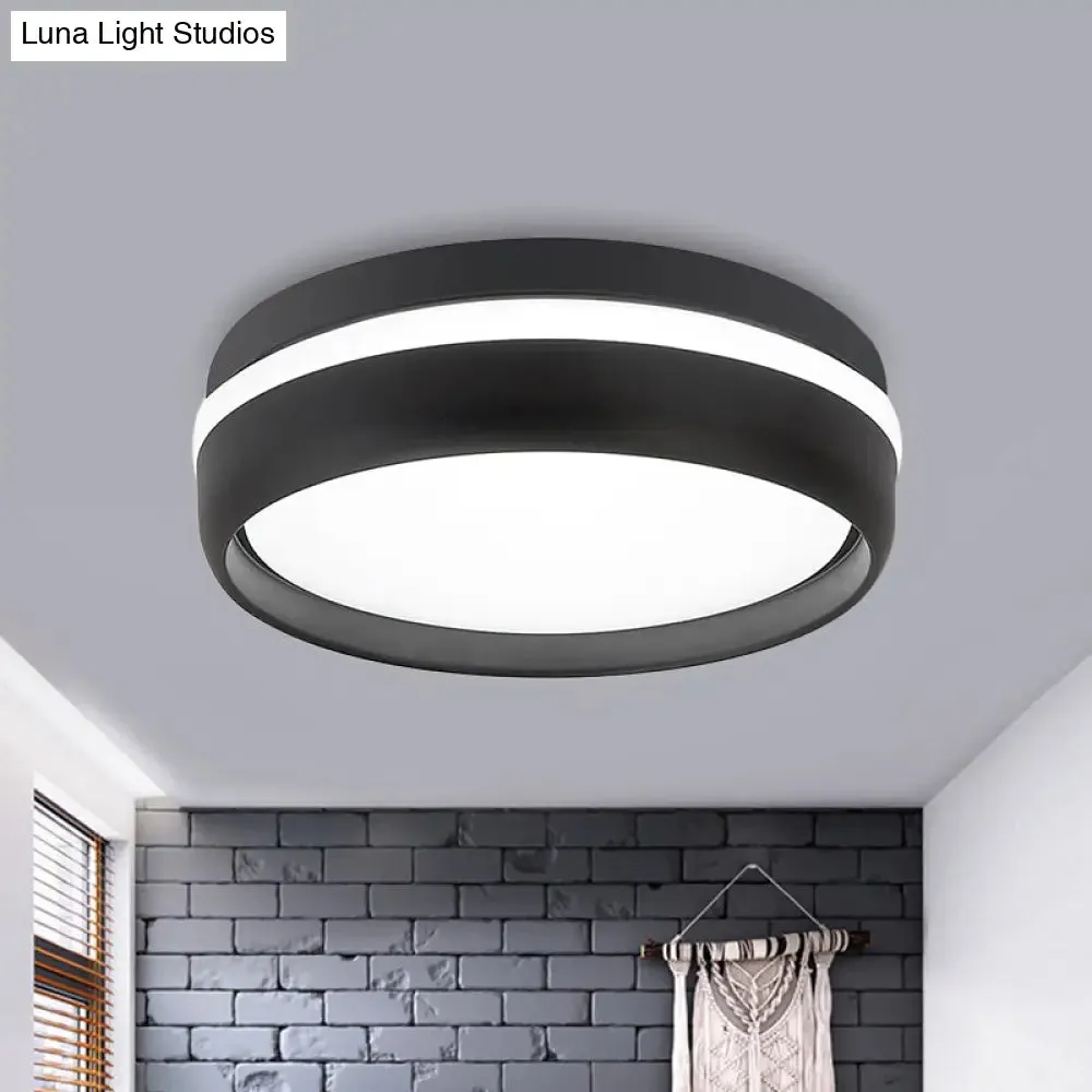 Black/Grey Drum LED Flush Mount Ceiling Light with Integrated Acrylic Shade Kit