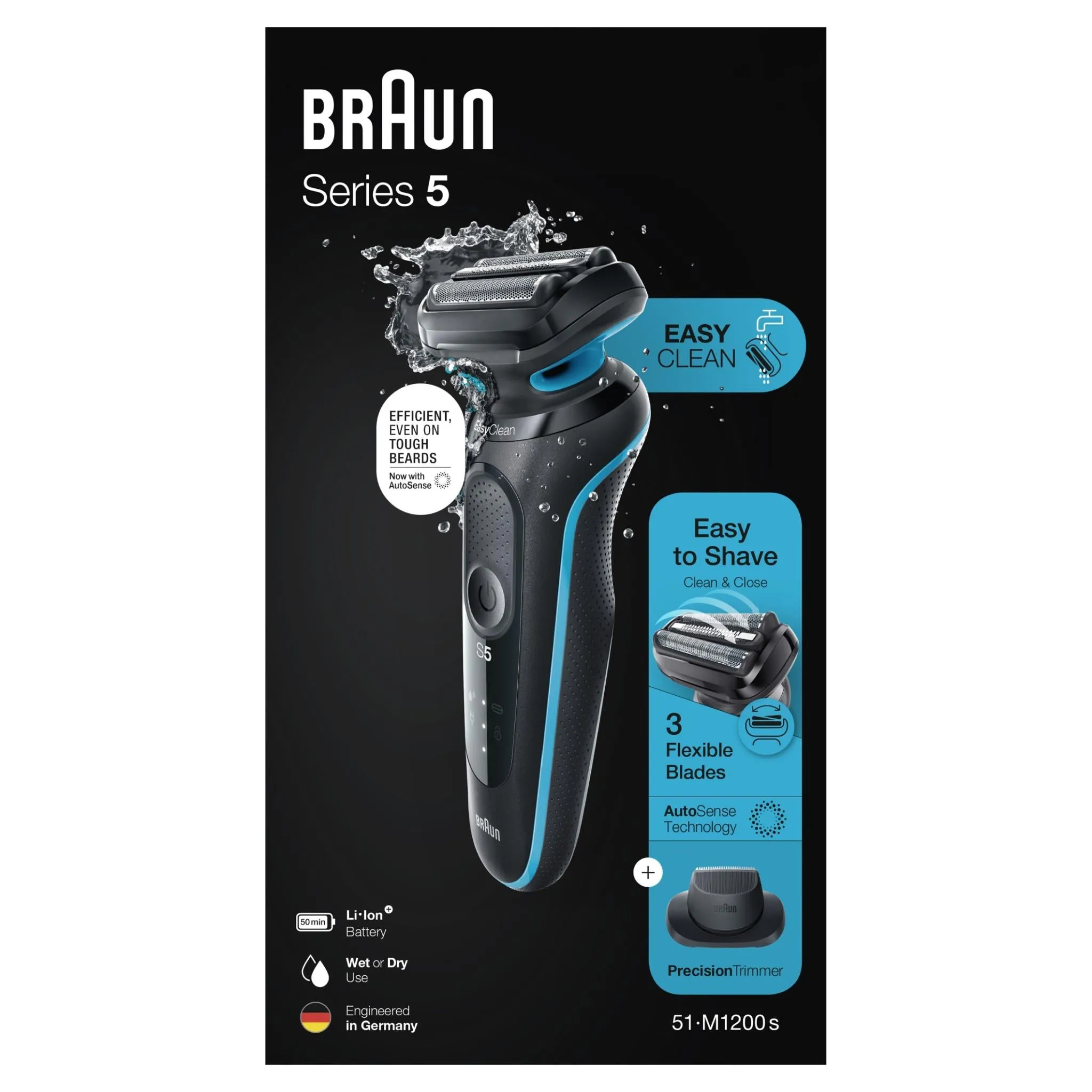 Braun 51-M1200S Series 5 Wet & Dry Electric Shaver (Blue Mint)