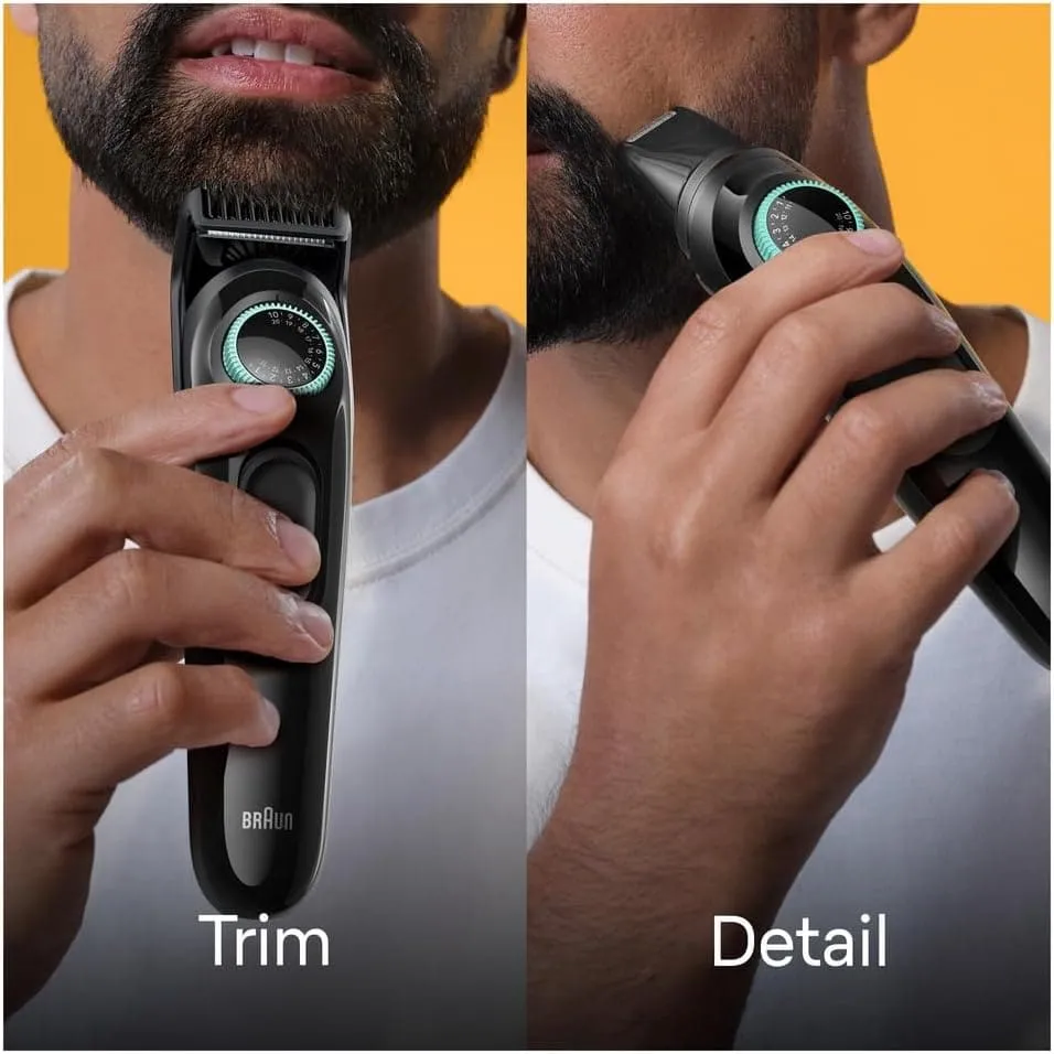 Braun Beard trimmer, trimmer, ultra sharp blade clippers, 40 length settings, gift man, BT3421, Black/Vibrant Green