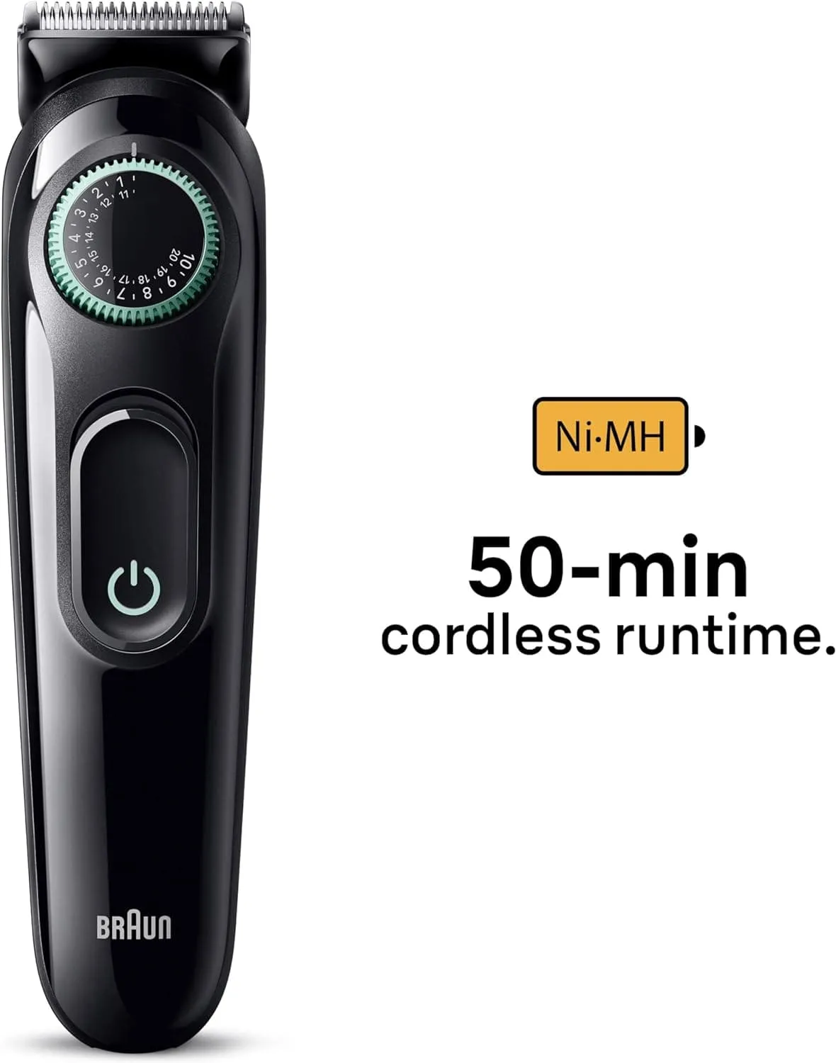 Braun Beard trimmer, trimmer, ultra sharp blade clippers, 40 length settings, gift man, BT3421, Black/Vibrant Green