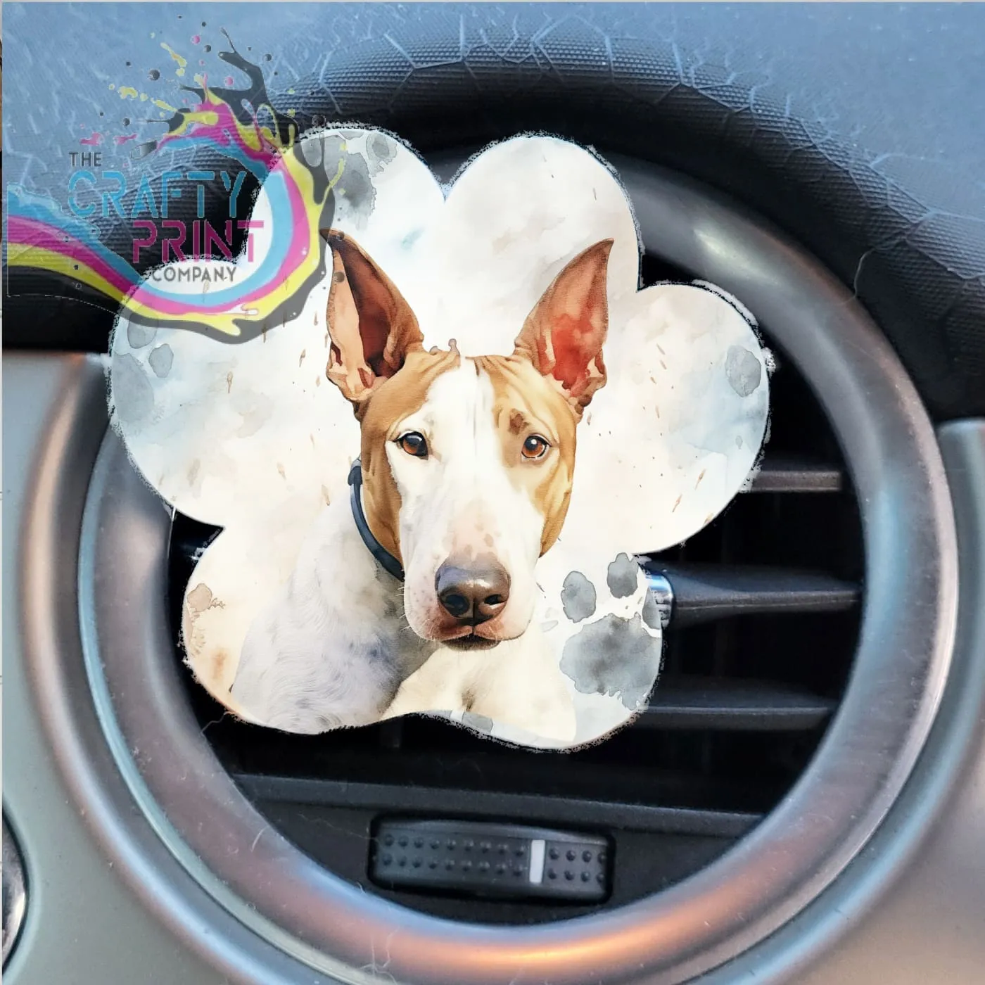 Bull Terrier Acrylic Paw Print Car Vent Clip on Air Freshener