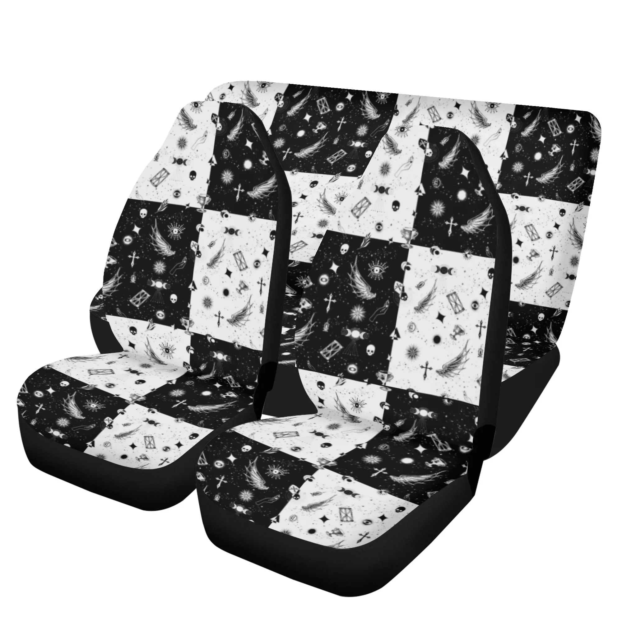 Car Accessories | Car Seat Covers for Front & Back | Cool Fitted Sweat Protector | Vehicle Interiors Upholstery | Monochrome Checkered