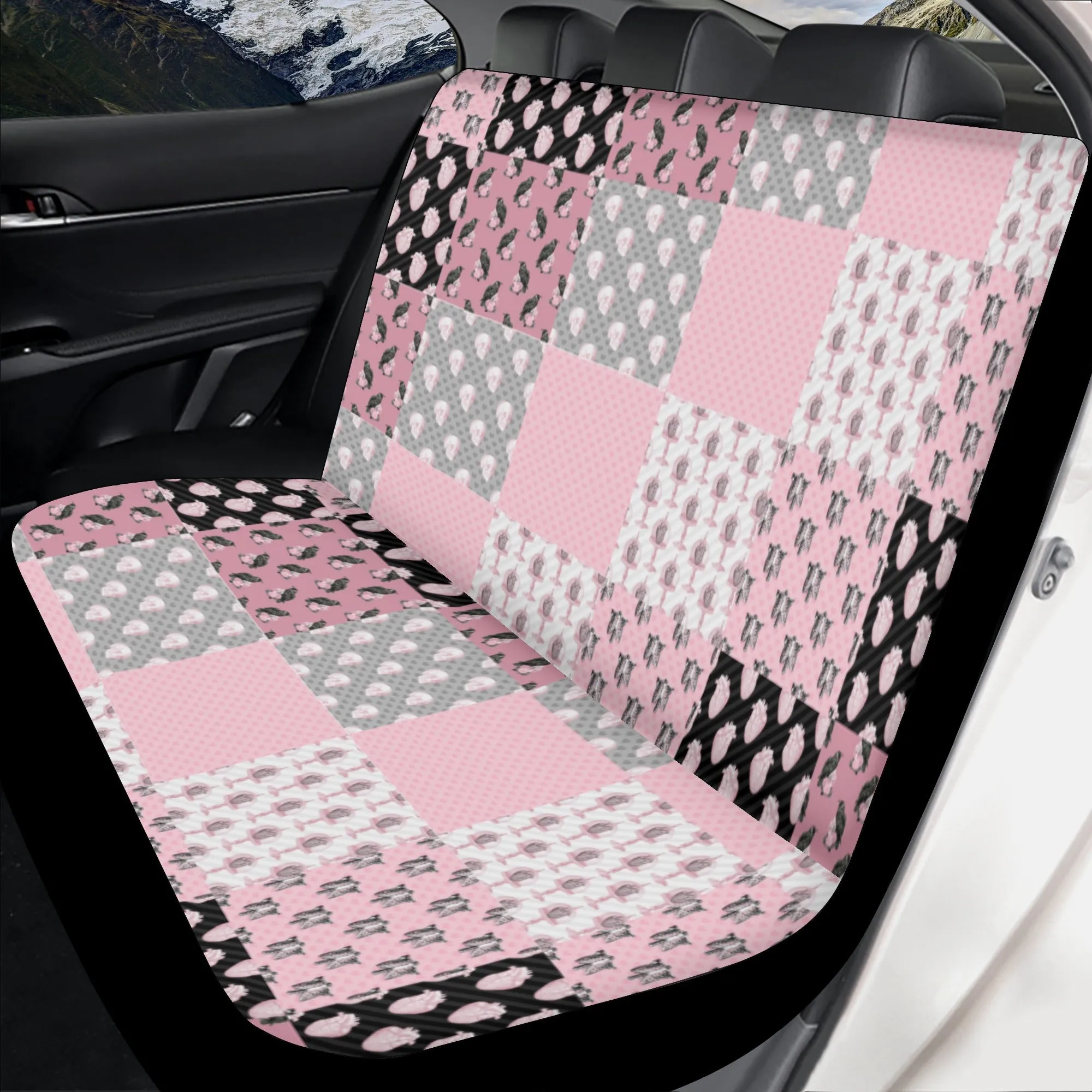 Car Accessories | Car Seat Covers for Front & Back | Cool Fitted Sweat Protector | Vehicle Interiors Upholstery | Pastel Goth Checkered