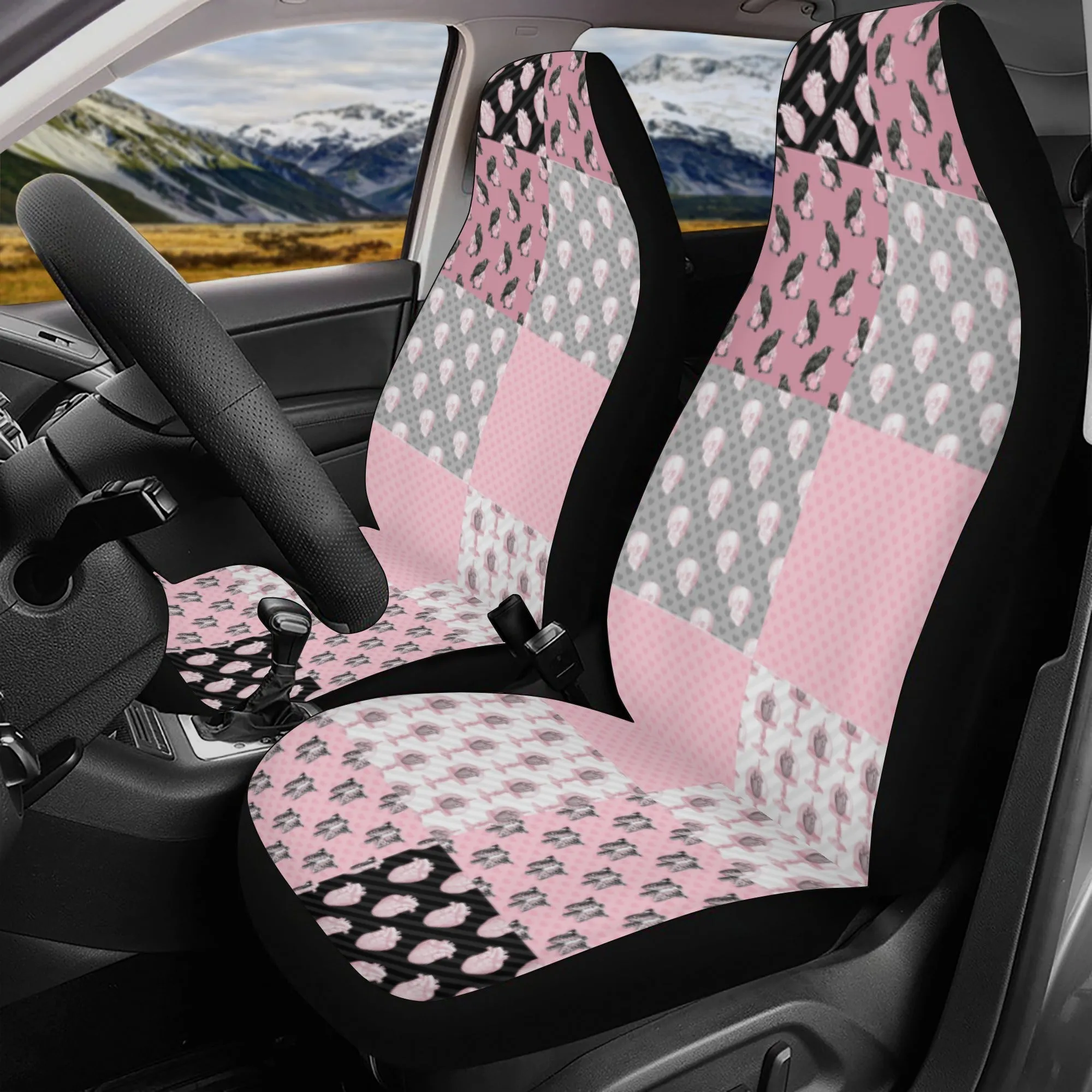 Car Accessories | Car Seat Covers for Front & Back | Cool Fitted Sweat Protector | Vehicle Interiors Upholstery | Pastel Goth Checkered