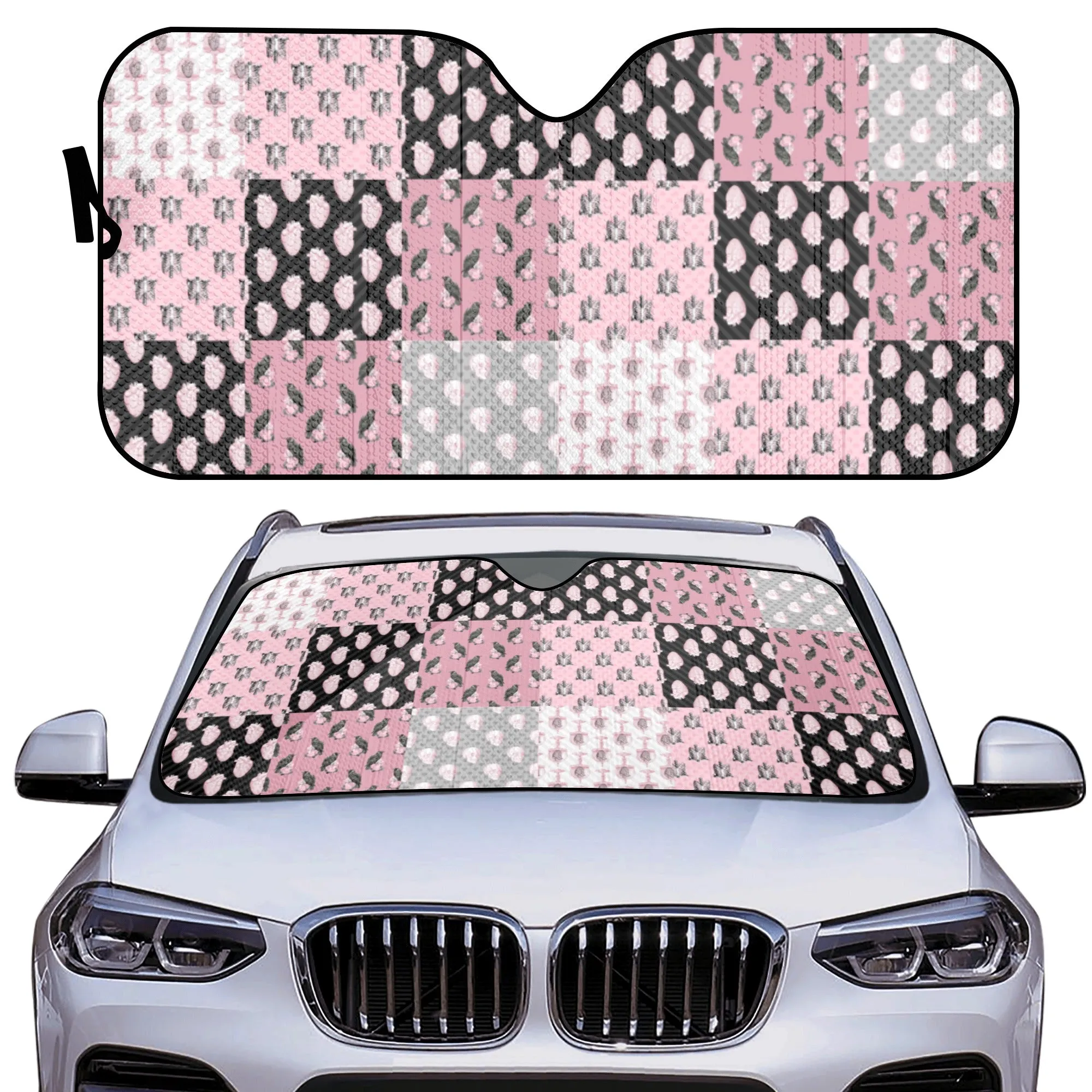 Car Decor | Pastel Goth Auto Sun Shade | Vehicle Windshield | Halloween Car Interiors | Gothic Checkered