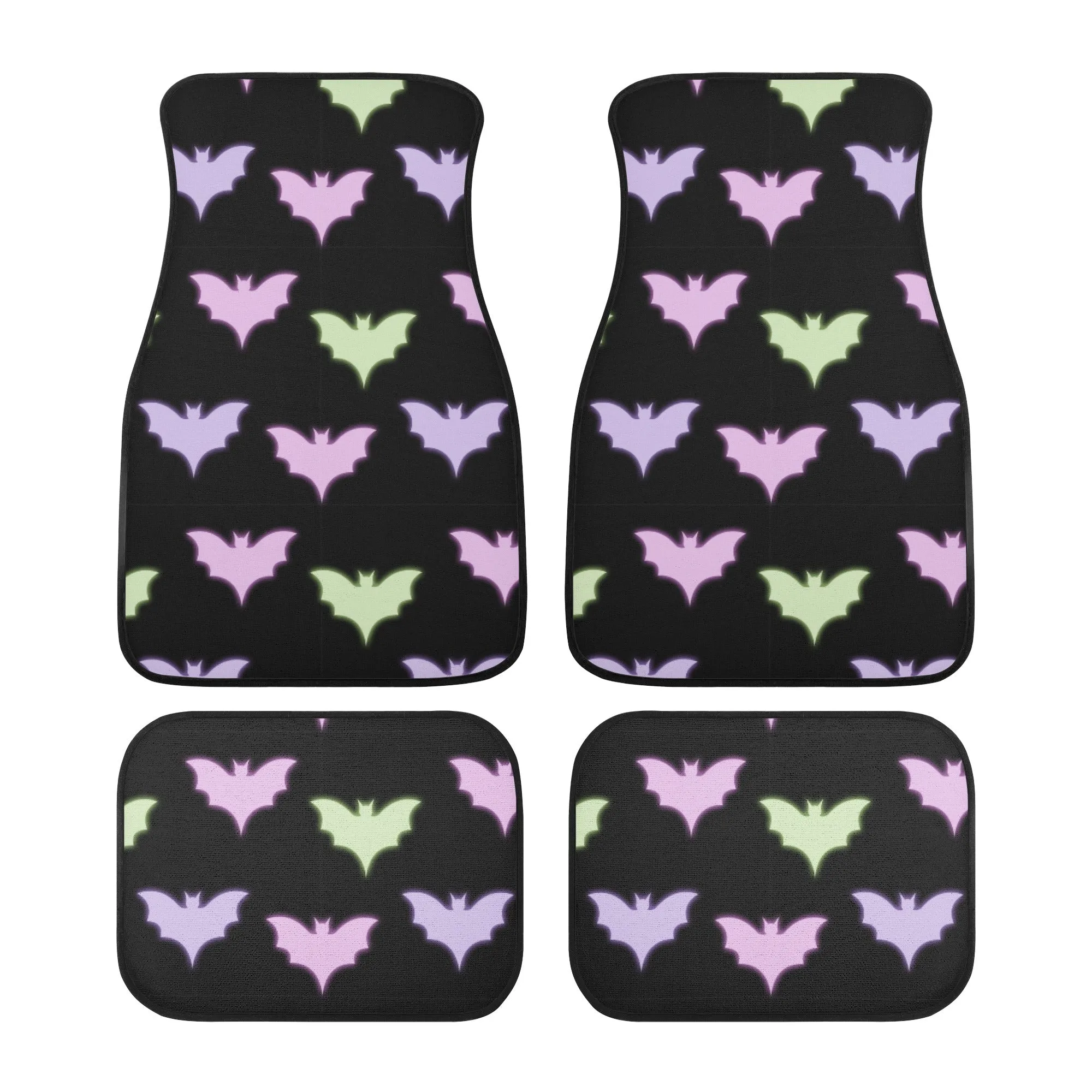 Car Floor Mats | Set of 4 | Universal size | All Weather proof | Affordable | Washable- Pastel Goth Halloween Bats