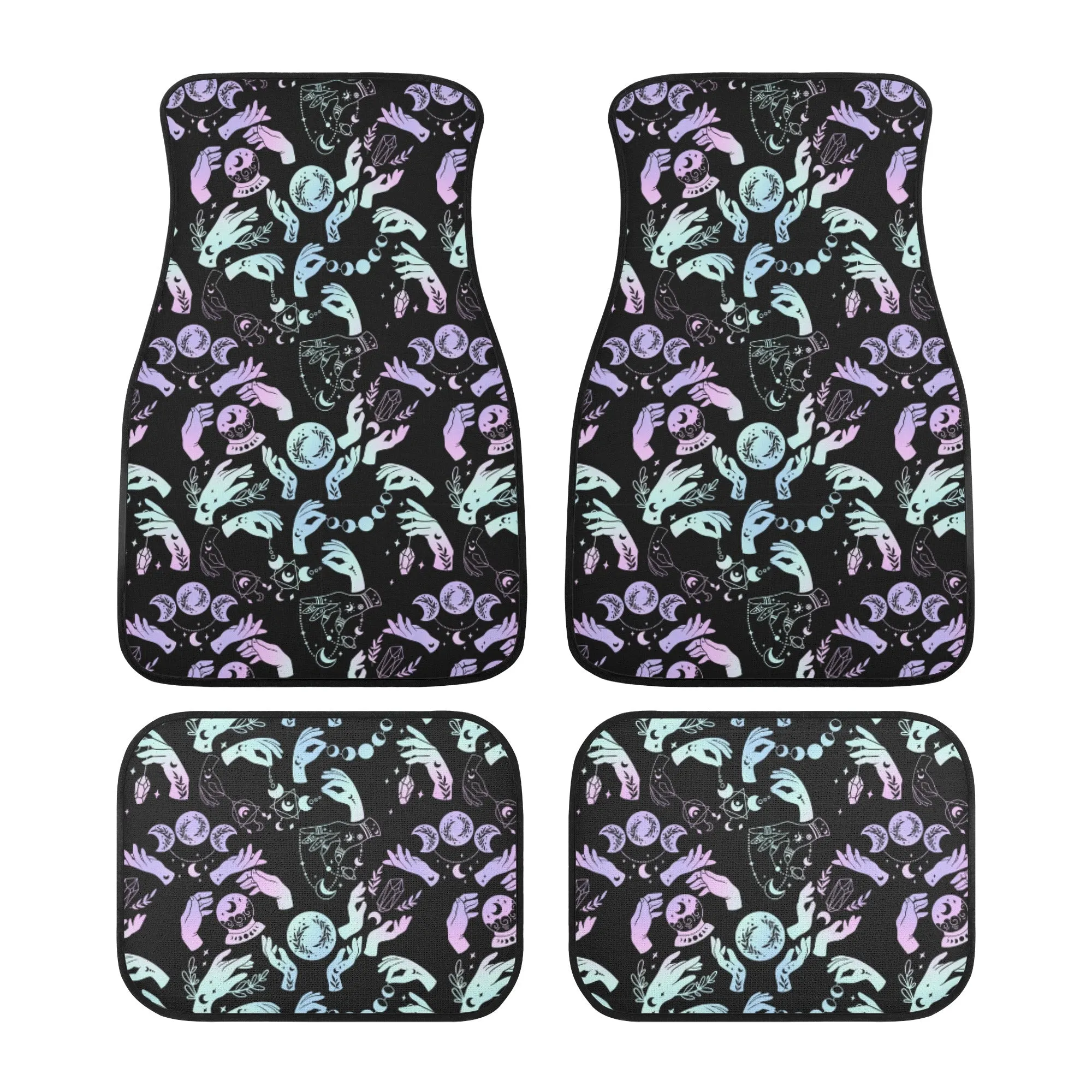 Car Floor Mats | Set of 4 | Universal size | All Weather proof | Affordable | Washable- Pastel Goth Witchy Crystal Balls