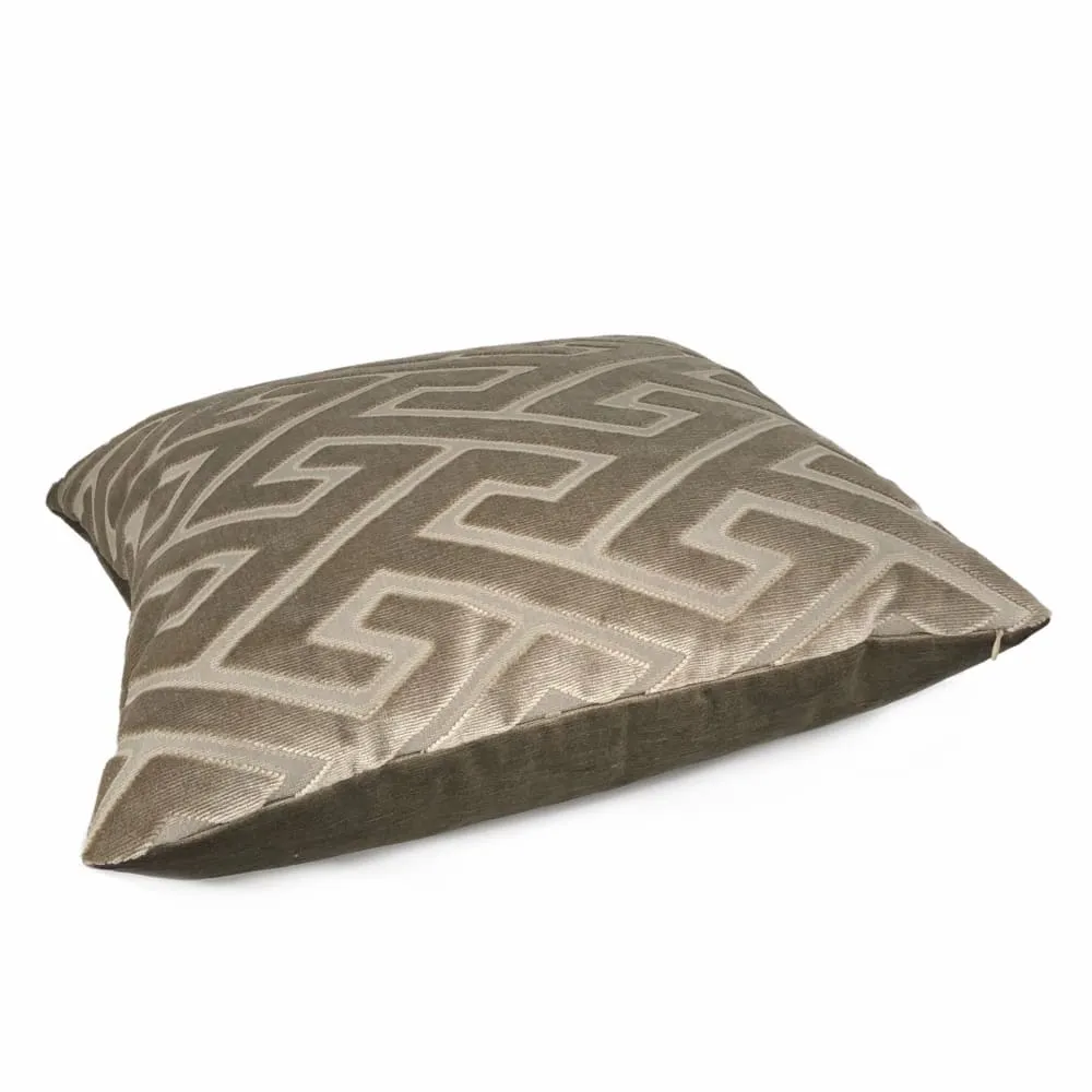 Castel Maison Bosco Sable Brown Greek Key Cut Velvet Pillow Cover