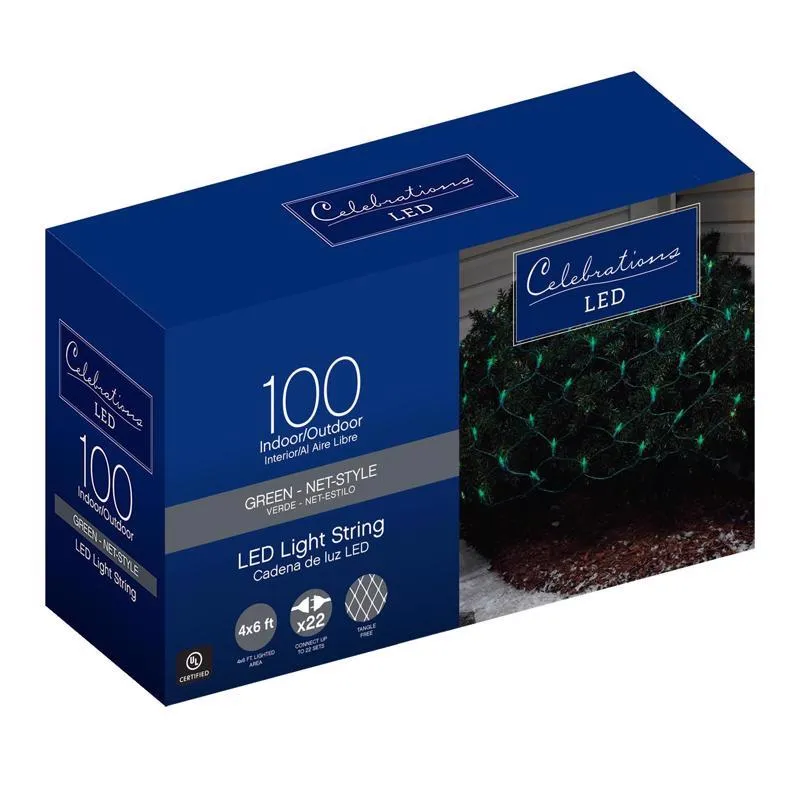 Celebrations LED Mini Green 100 ct Net Christmas Lights 6 ft.